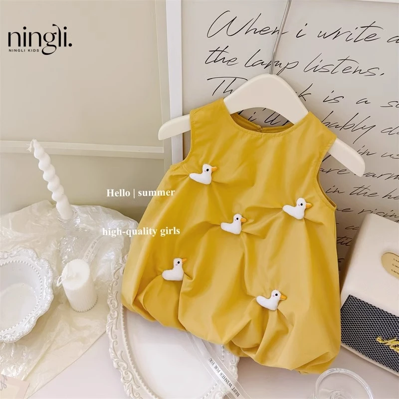 可爱女童花苞裙夏季2025新款女孩甜美公主裙儿童纯棉立体连衣裙