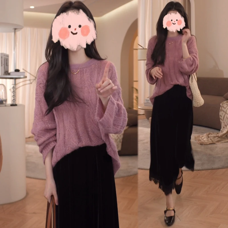 早秋慵懒风松弛感时尚套装裙女新款宽松毛衣针织衫半身裙两件套装