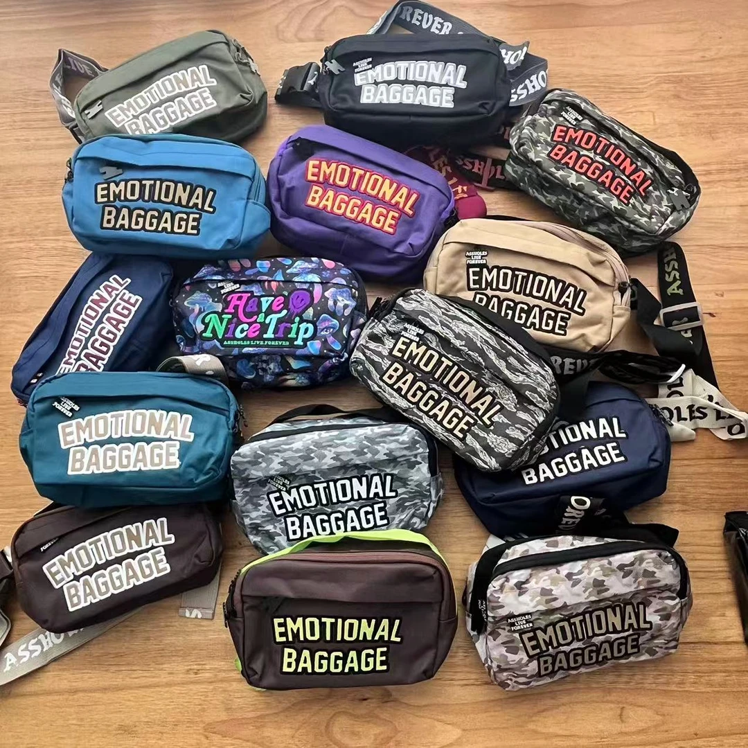 出欧单！潮流多功能拉链包方形工装风挎包潮流字母刺绣腰包0365