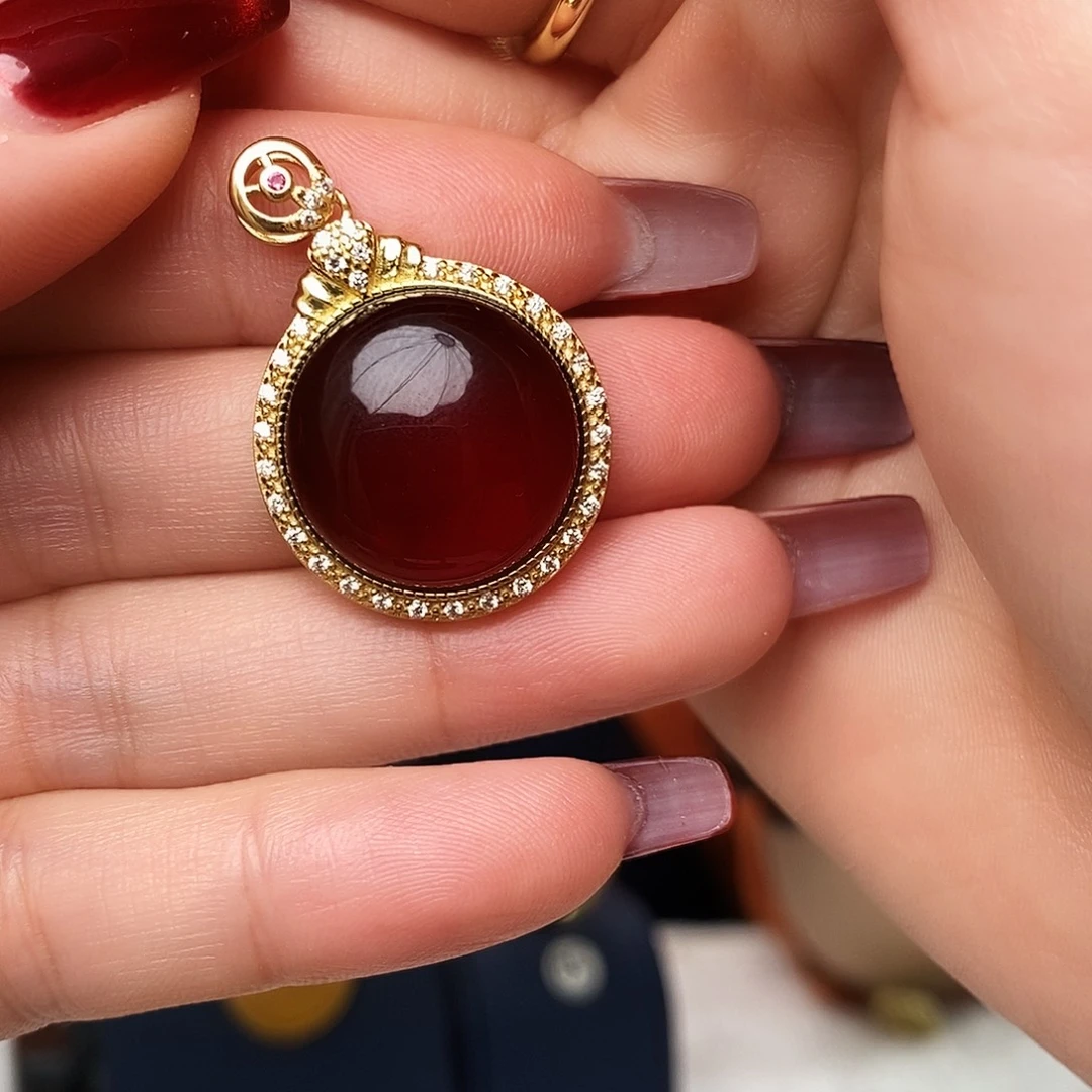 血珀银S925镀金镶嵌吊坠(不含链)