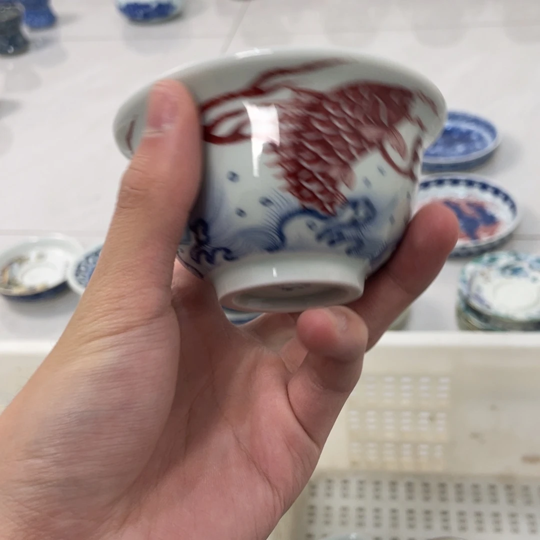 摆件陶景德镇鱼化龙压手杯jjj