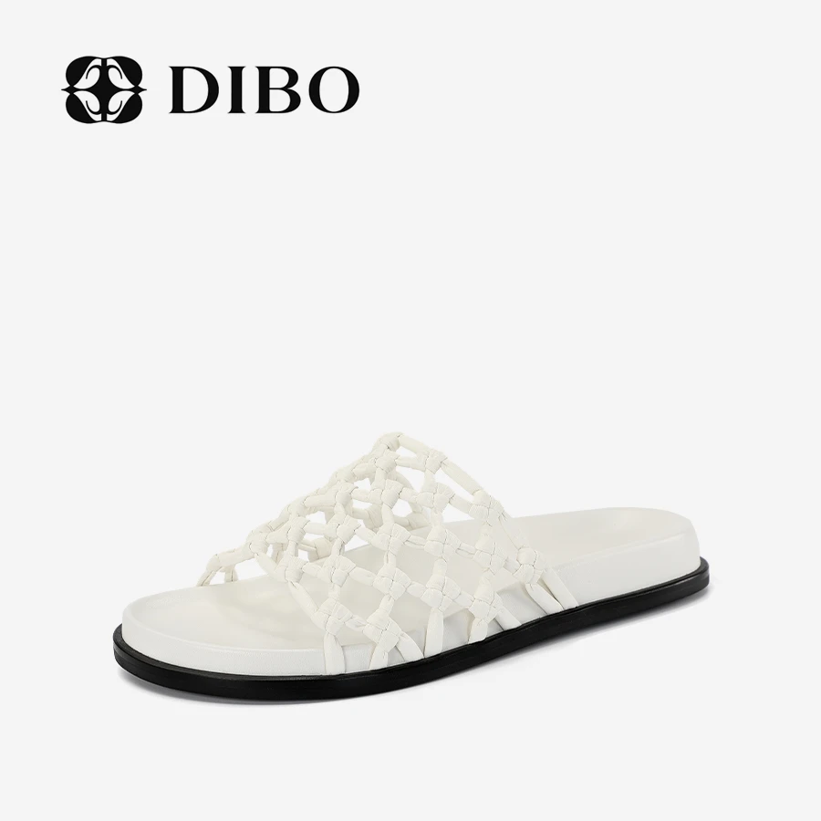 DIBO碲铂 丝履织星 夏日度假沙滩风编织网面拖鞋平底拖25215666