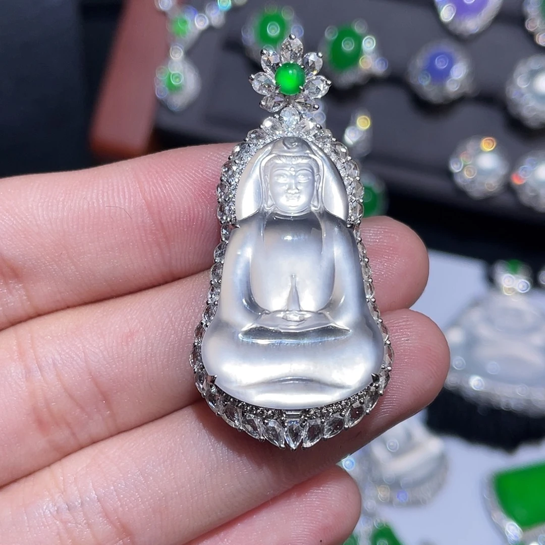 铃***当翡翠18K金镶嵌颈饰