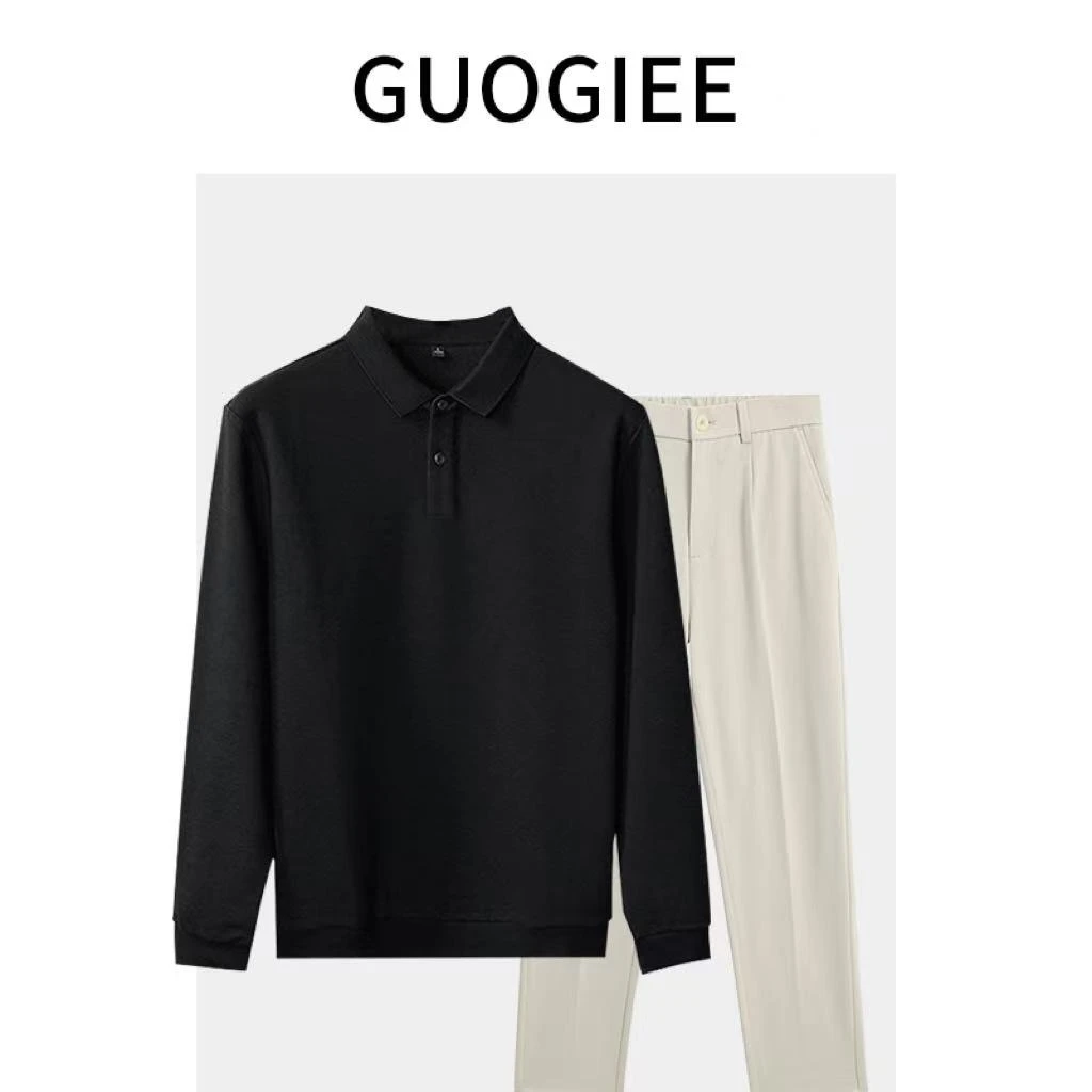 GUOGIEE/古玑【云梯棉】秋冬新款长袖POLO衫轻熟风穿搭纯色上衣男装