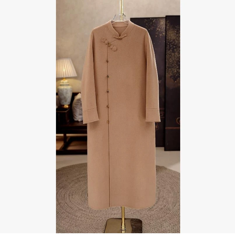 25年秋冬百分百绵羊毛新中式国风立领盘扣女款大衣外套A39668