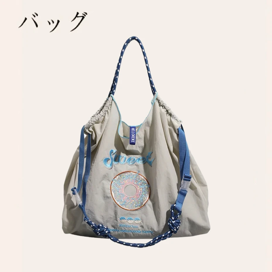 【悠悠专属】日本バッグ环保袋购物袋高圆圆同款刺绣单肩帆布斜海边包