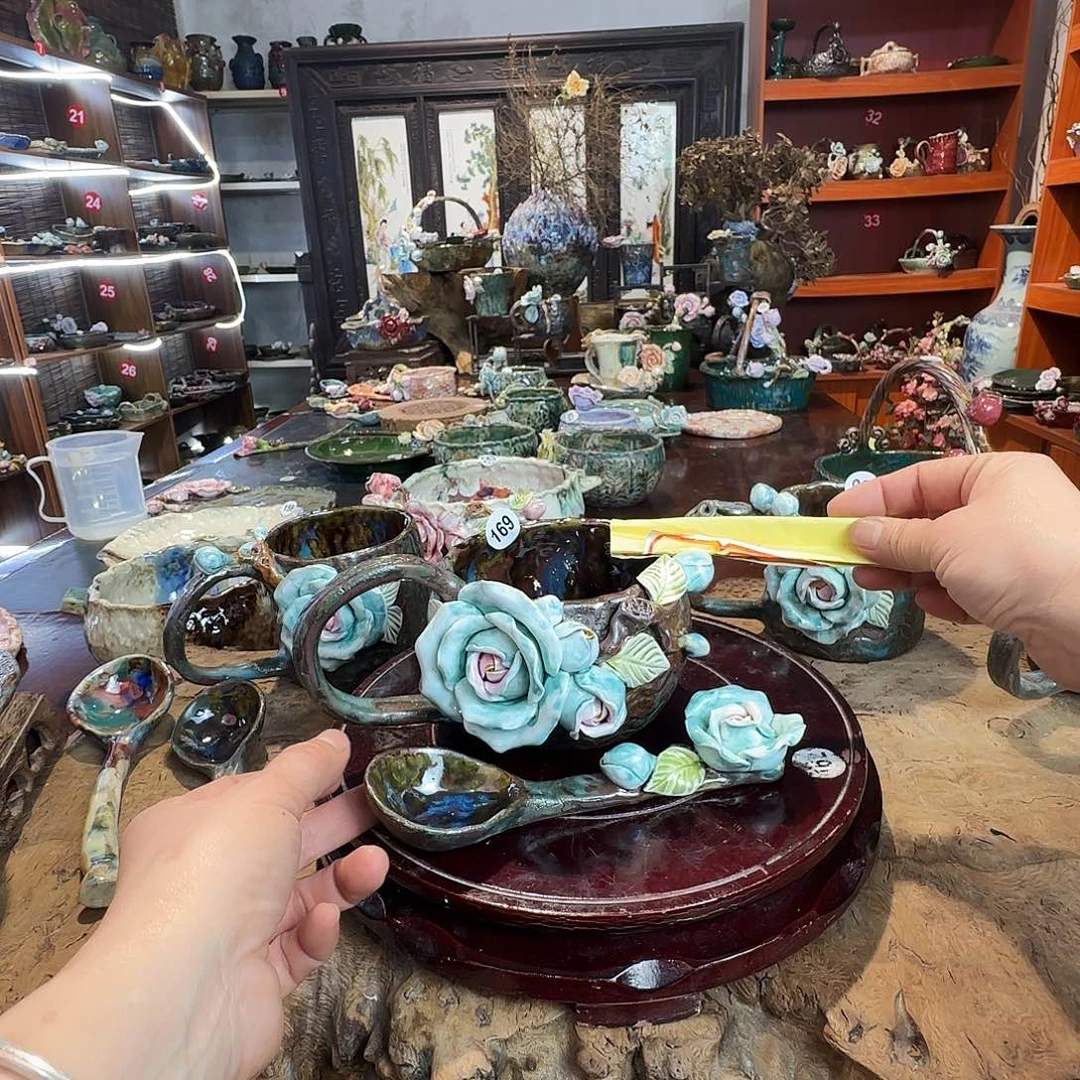 农***花纯手工咖啡杯盘碗