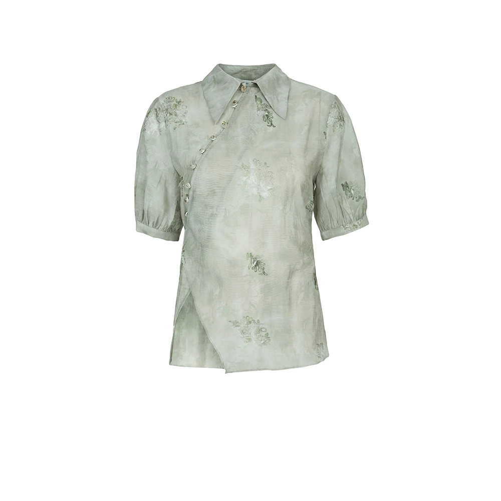 圣迪奥夏季百搭轻奢扎染印花短款度假中式风上衣S242Z0425