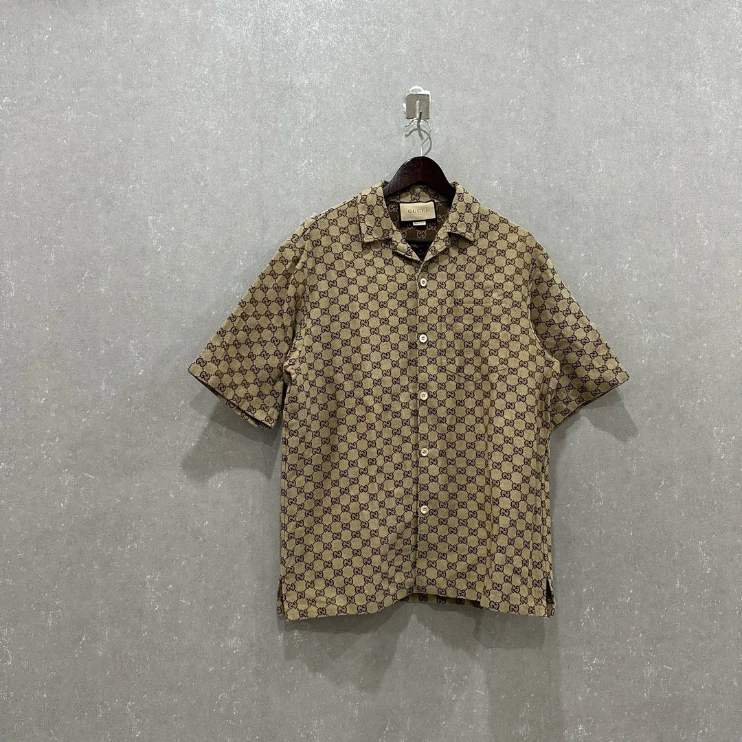 99新 GUCCI/古驰 满印短袖防晒衬衫46码003519