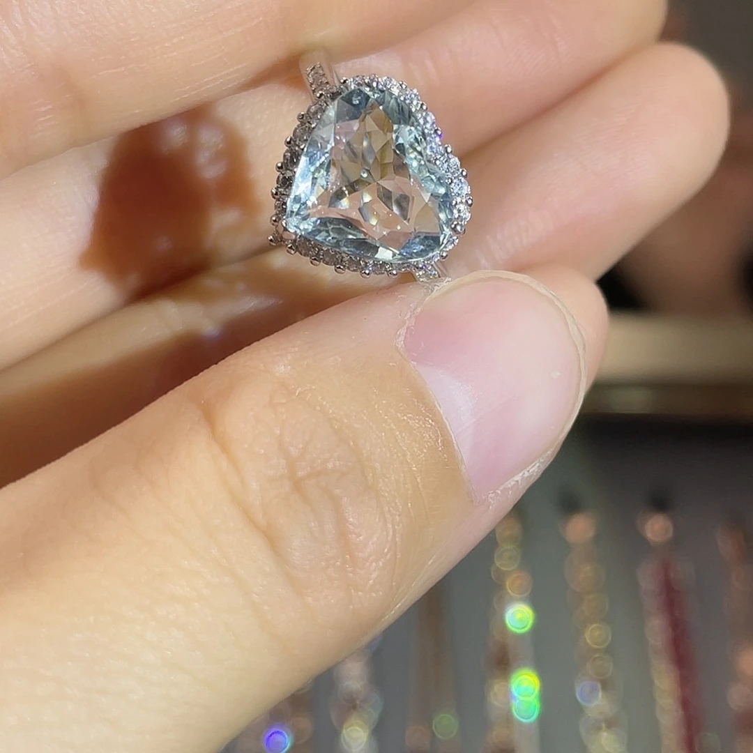 戒指银S925镶嵌海蓝宝石