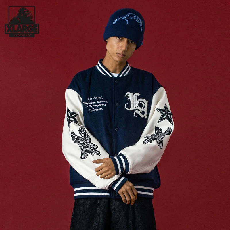 XLARGE重工刺绣棒球服外套高街秋冬学院风男装外套101254021004