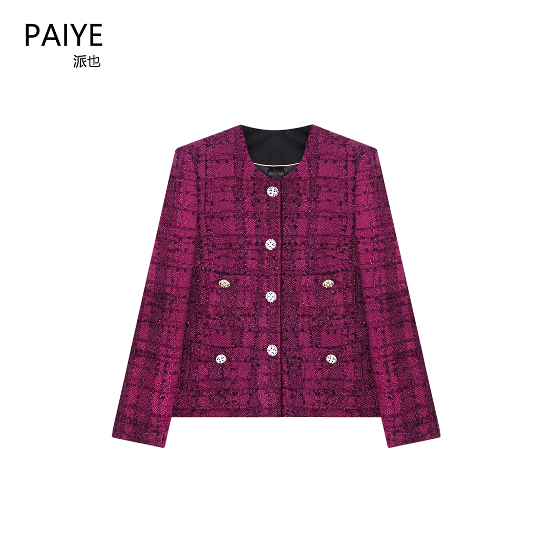 2025秋季新款气质圆领百搭上衣复古高级感粗花呢短款外套女A75908