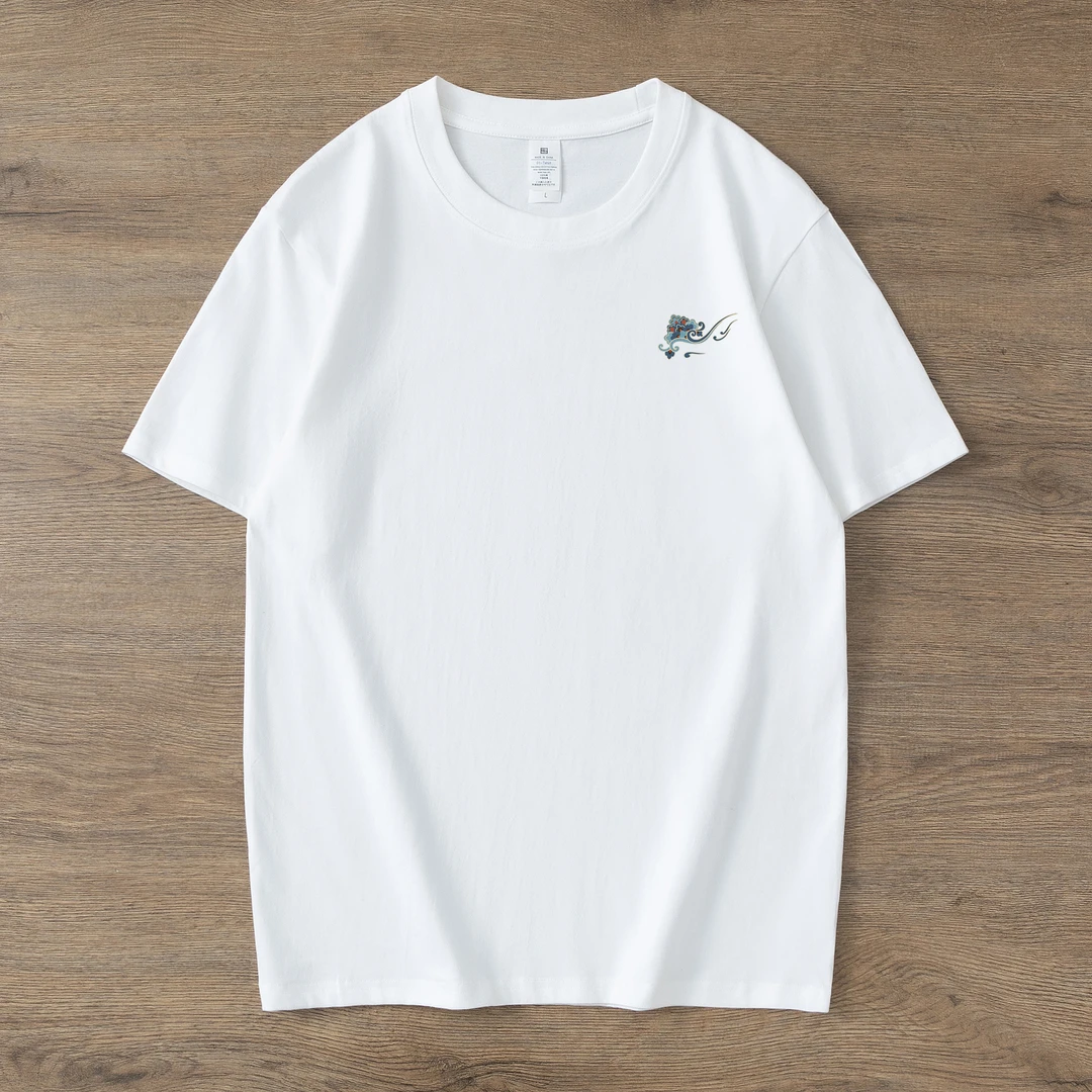 短袖-敦煌云纹-纯棉t恤男士打底圆领半袖夏季出游短袖国潮国潮