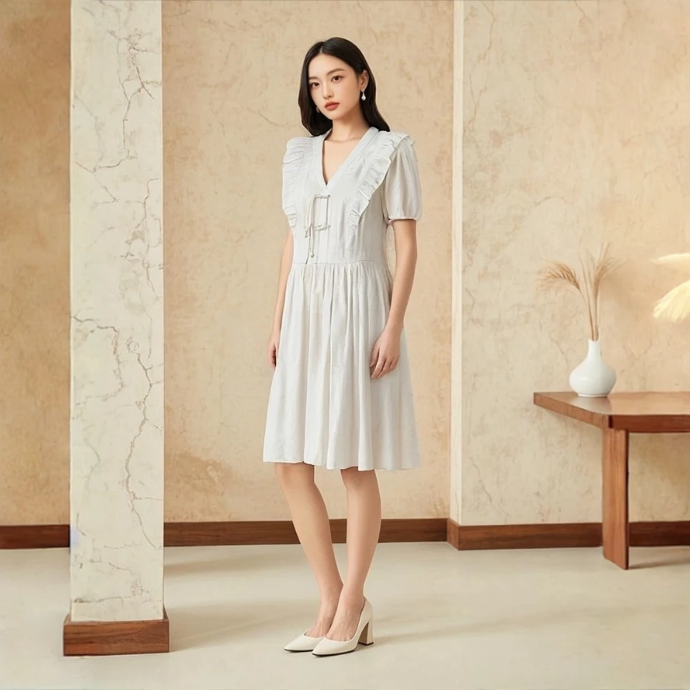 L 2103款气质时尚夏季优雅洋气显瘦设计师款中式连衣裙