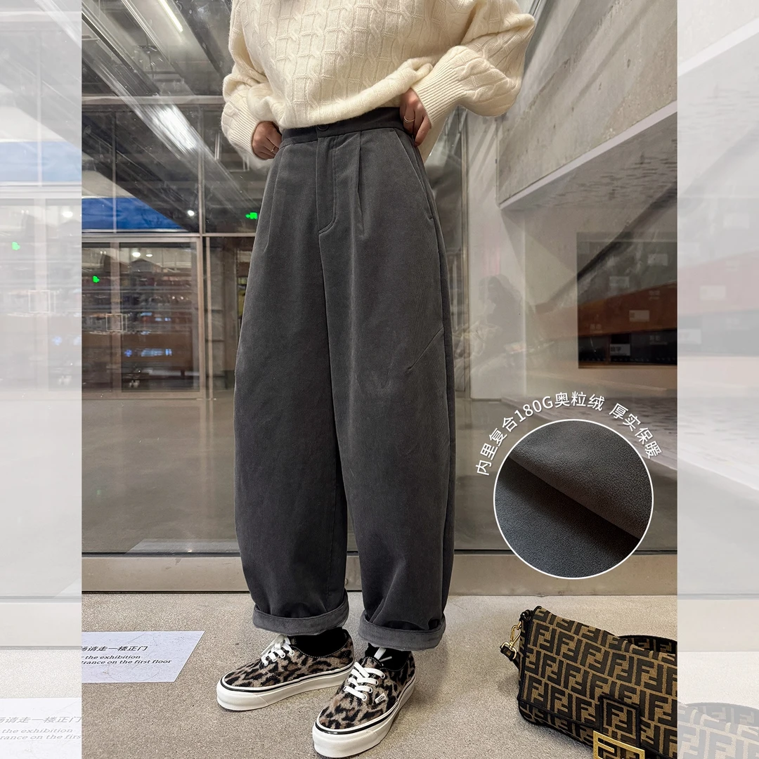 莉贝琳sisy糖球厚厚裤女灯芯绒奥粒绒保暖百搭休闲裤S25412TR08