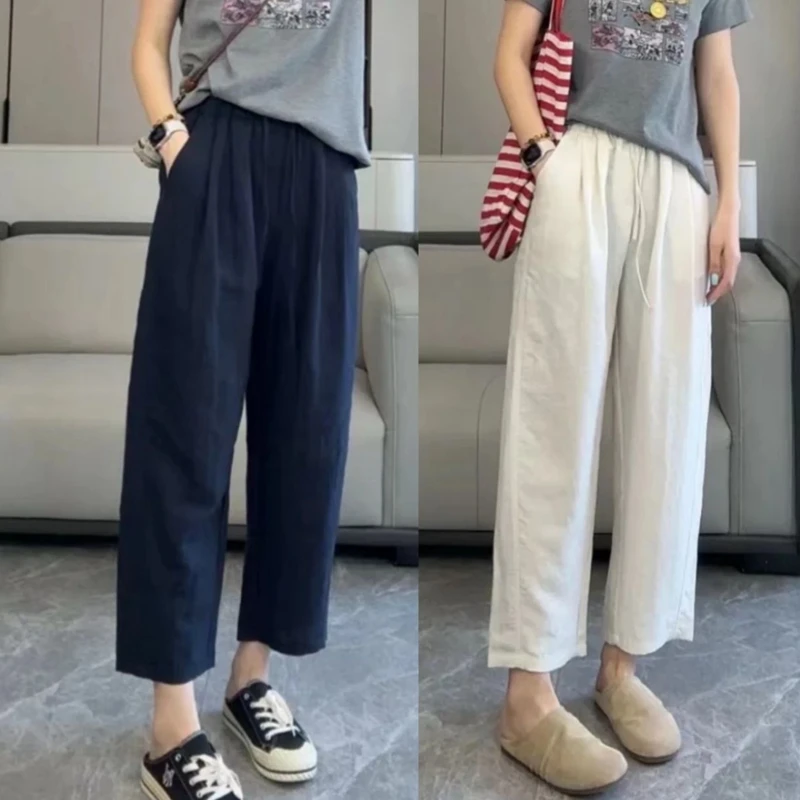 鹿鹿 莱赛尔亚麻 阔腿裤女夏季新款时尚百搭宽松休闲裤