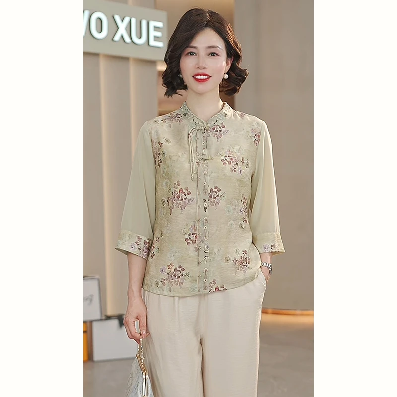 妈妈夏装短袖小衫洋气套装2025新款中老年女装时尚t恤上衣两件套