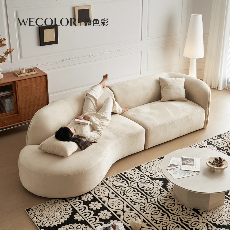 WECOLOR/微色彩腰果弧形沙发磨砂布别墅设计师法式奶油风月亮沙发