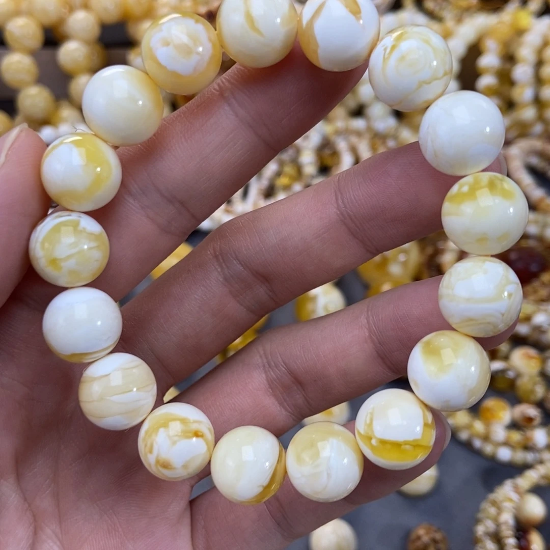 琥珀未镶嵌手链12+mm尺寸金漆白