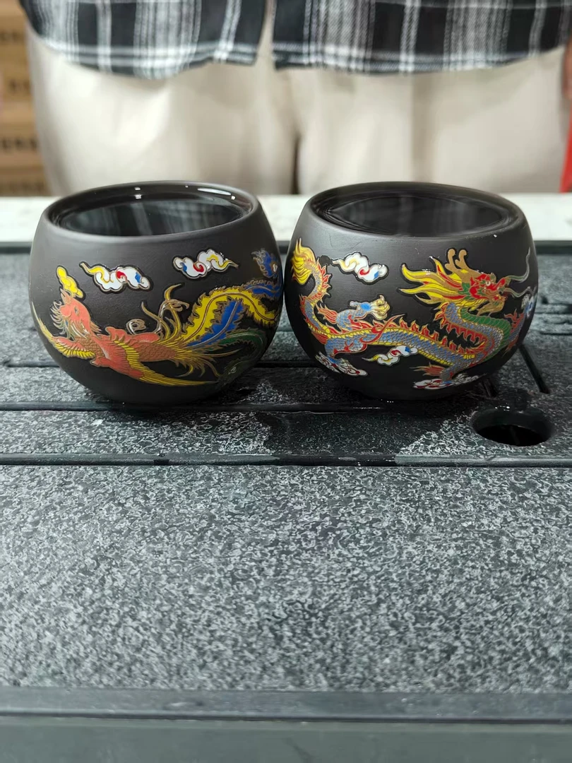 【闪购商品】其他@@@@@@@@@@遇热变色紫砂茶杯龙凤对杯（不带礼盒）
