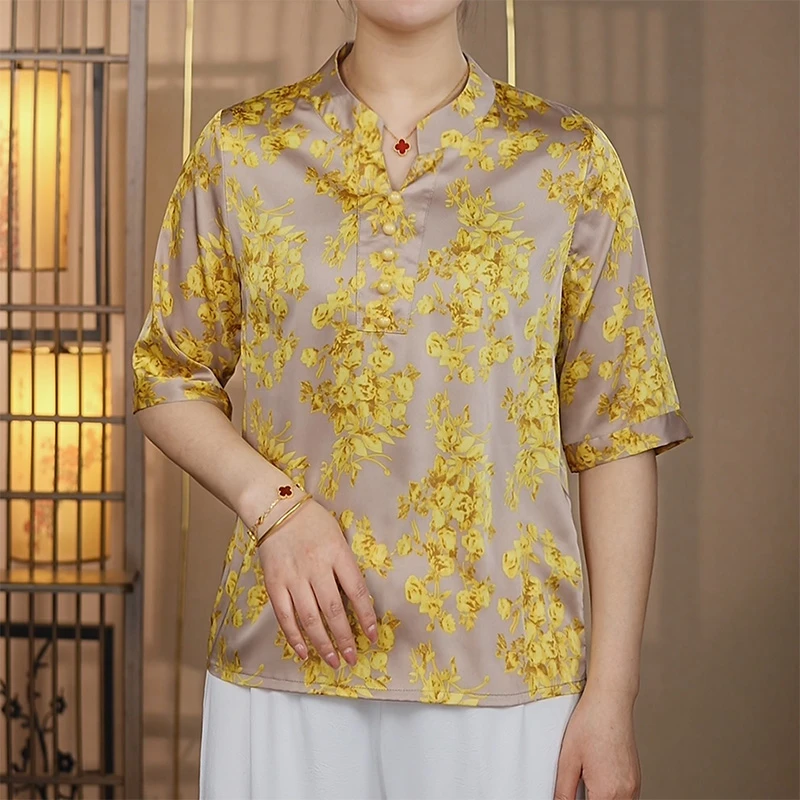 【094金玉满堂】2025年春新款v领衬衫百搭宽松显瘦妈妈装上衣