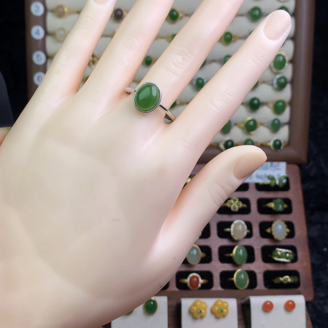 和田玉银S925镶嵌戒指