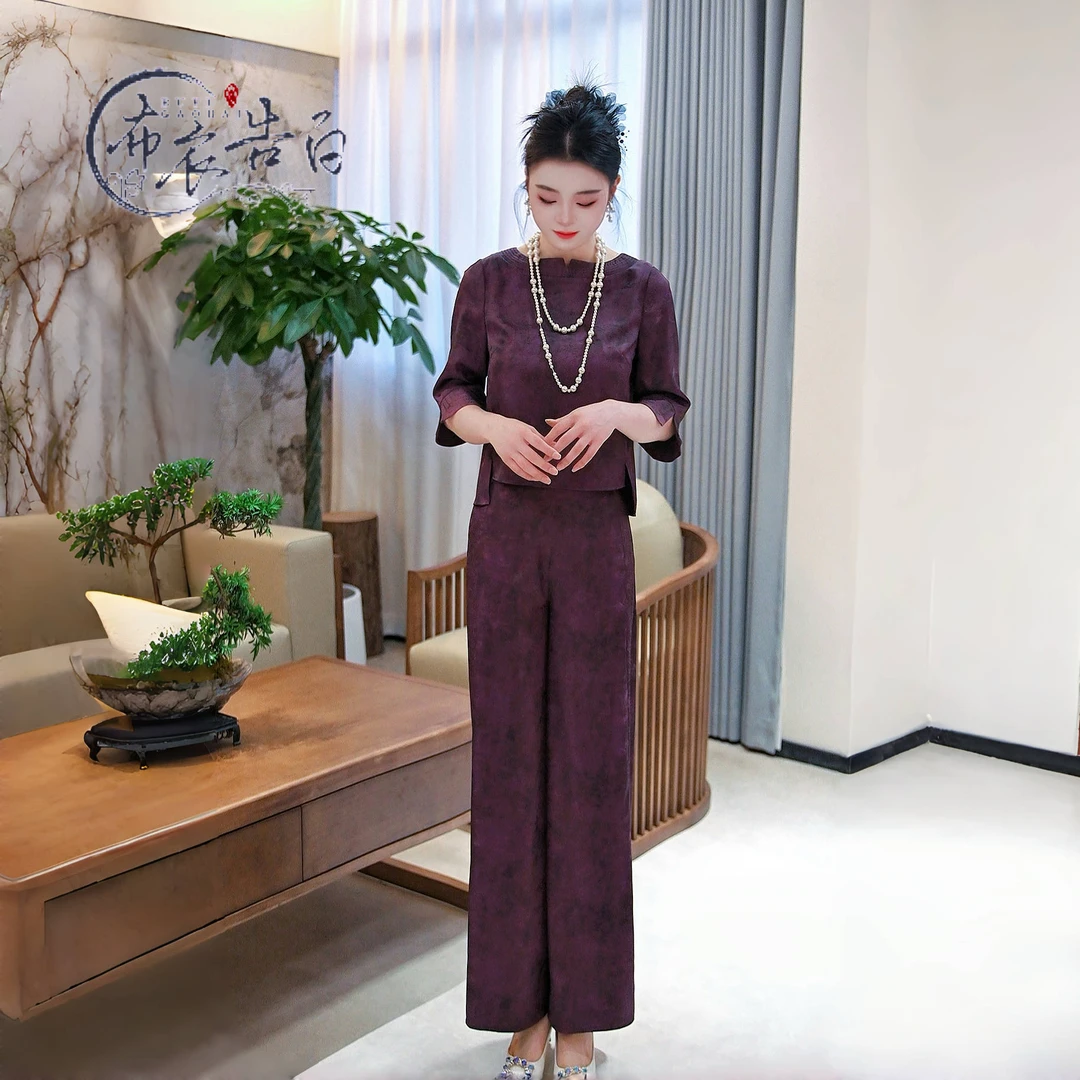 BYGB【陌上秋至】-2025新款新中式国风收腰显瘦上衣+直筒裤套装2861