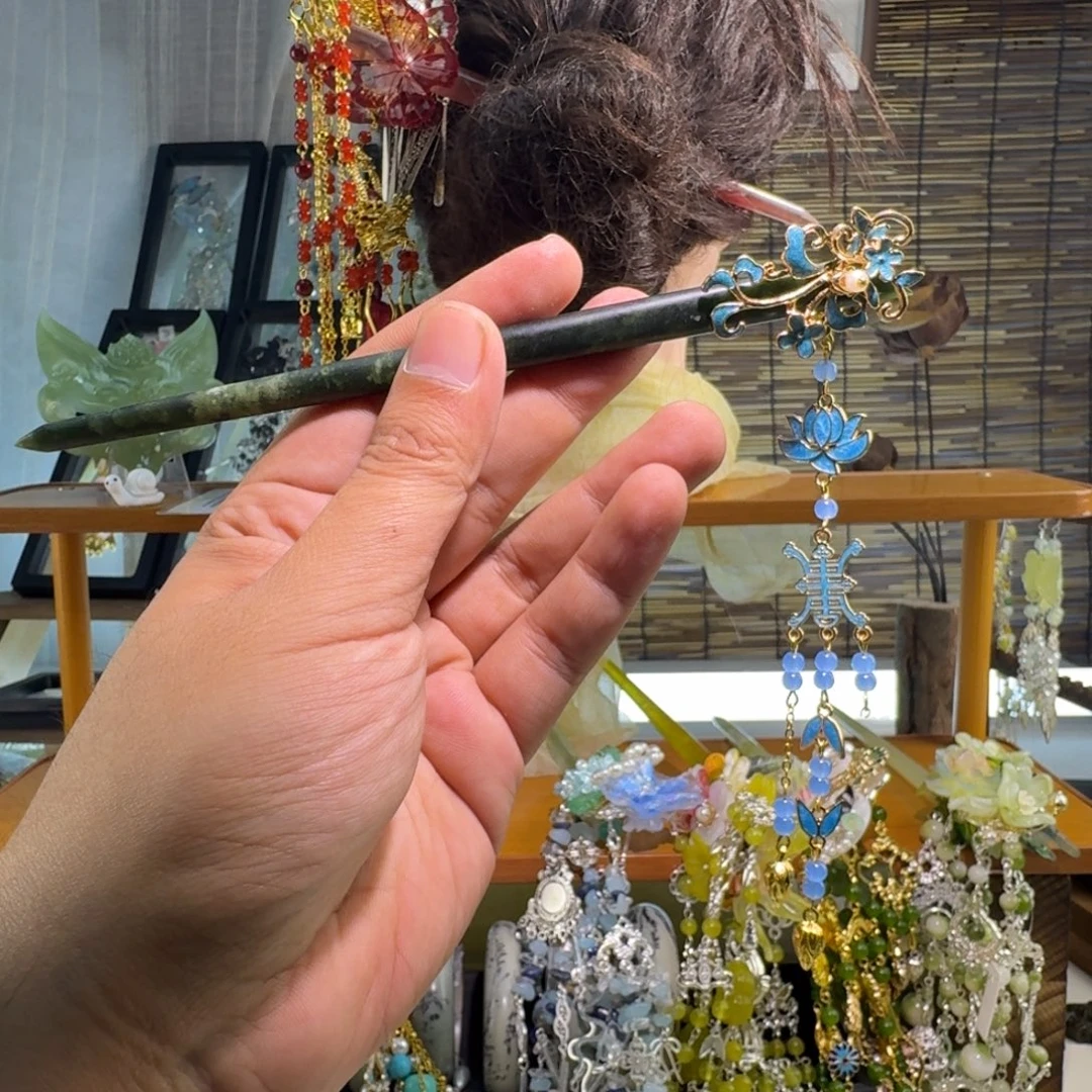 蛇纹石玉合金发饰