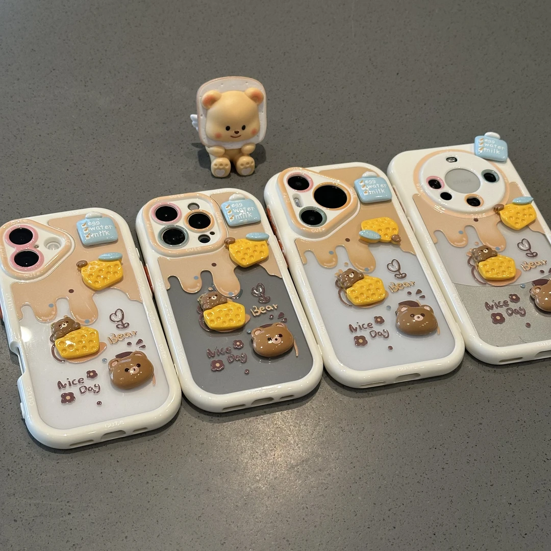 欧克里里芝士奶酪熊四件套适用苹果16手机壳华为vivo小米15oppo套