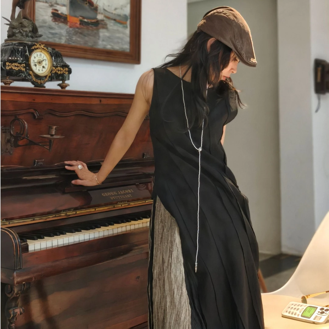 SONG TING｜解构剪裁设计前长后短拼接无袖上衣