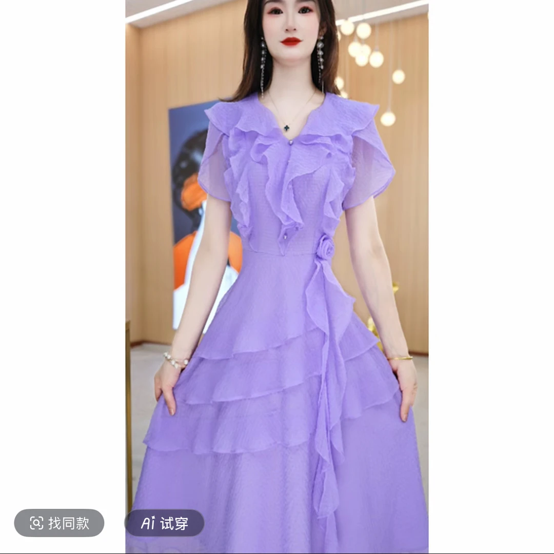 高定款气质减龄纯色V领连衣裙2025新款小香风收腰显瘦法式大摆裙