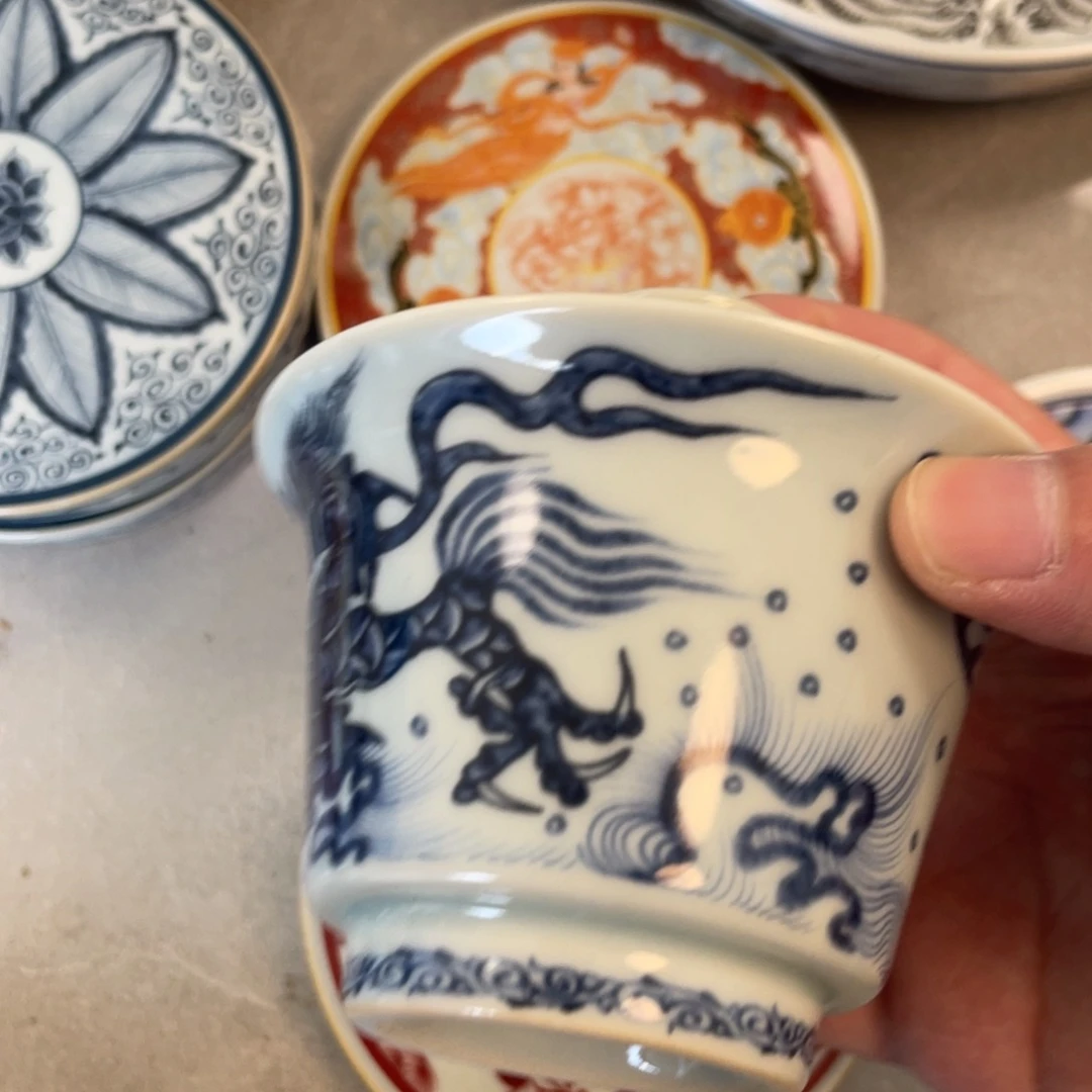 瓷片景德镇青花鱼化龙马蹄盖碗