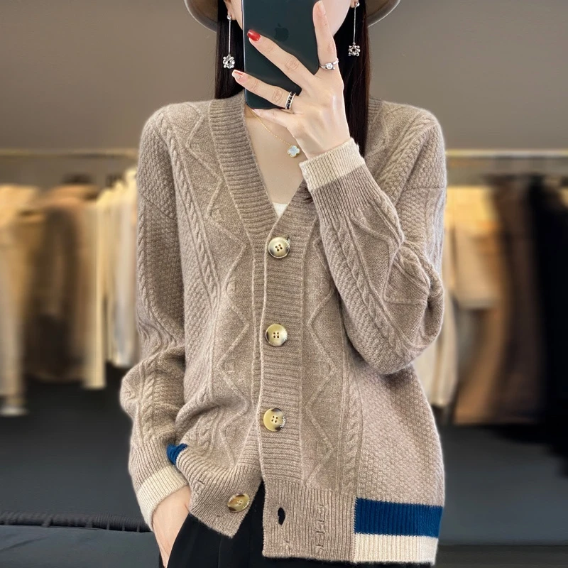 涵玖玥【100羊毛】钩花舒适款下摆破洞开衫外套上衣泡07-036