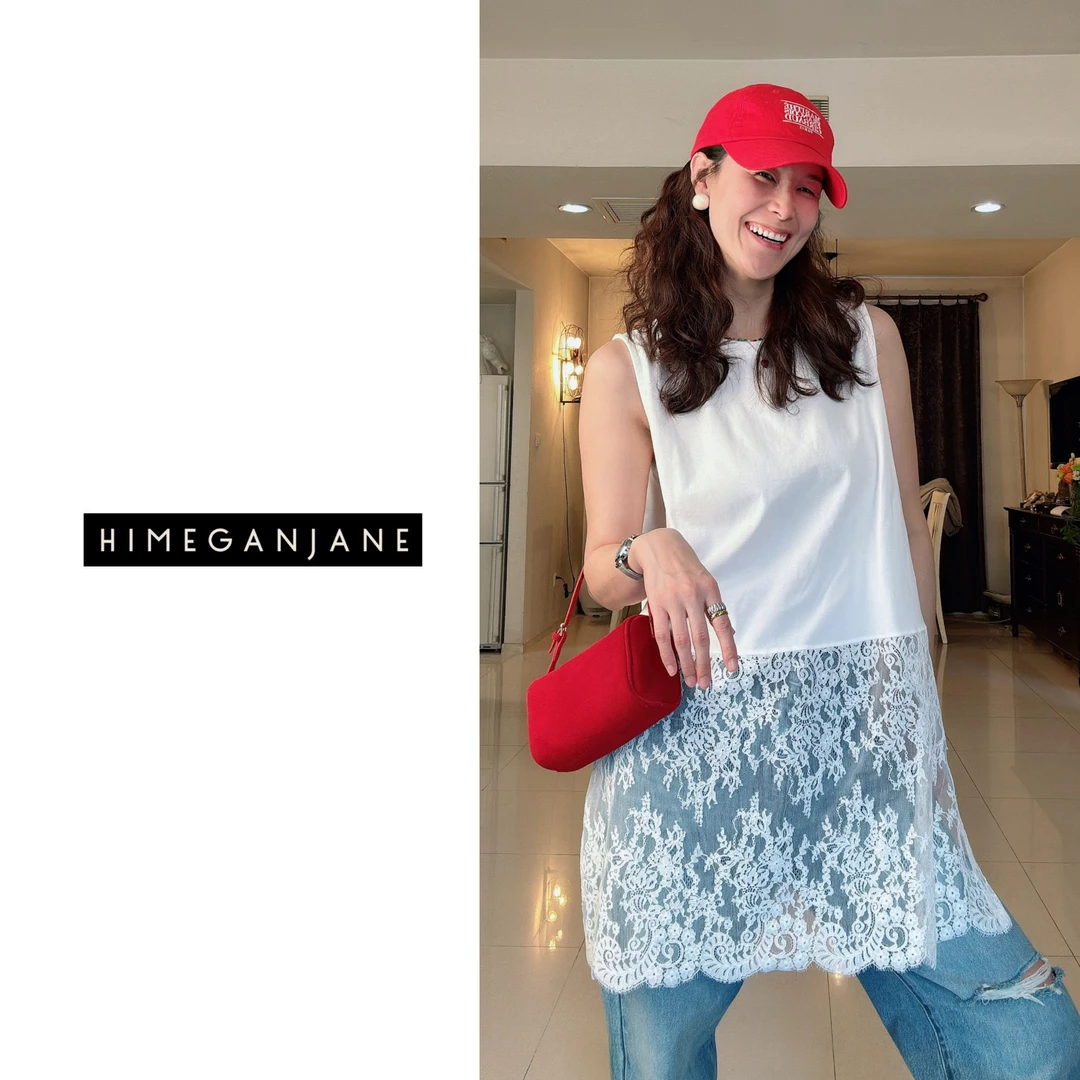 HIMEGANJANE 定制蕾丝 拼接无袖背心上衣可叠穿 73743