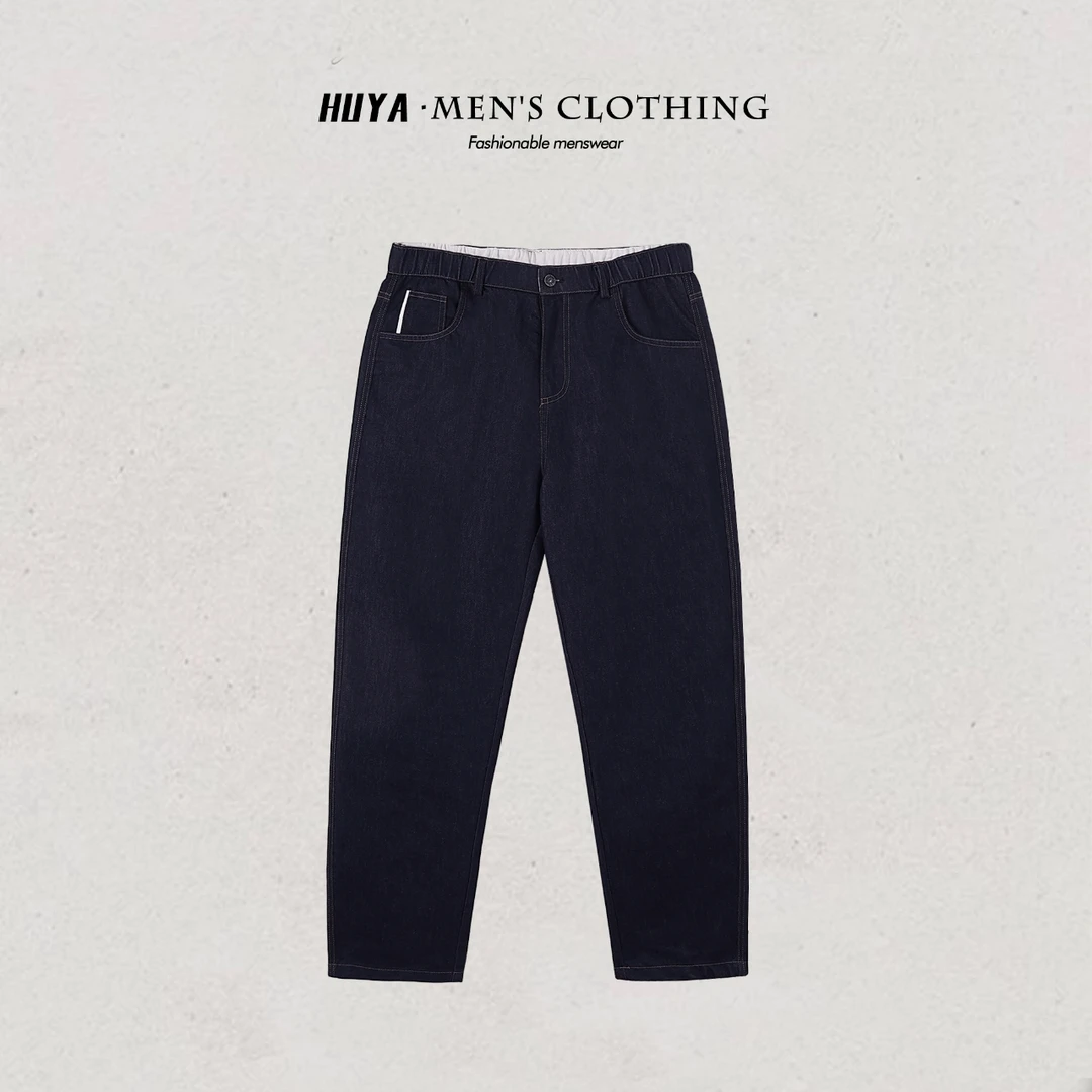 虎牙兄弟男士牛仔裤2025冬季水洗复古百搭弹力松紧腰直筒裤L2593