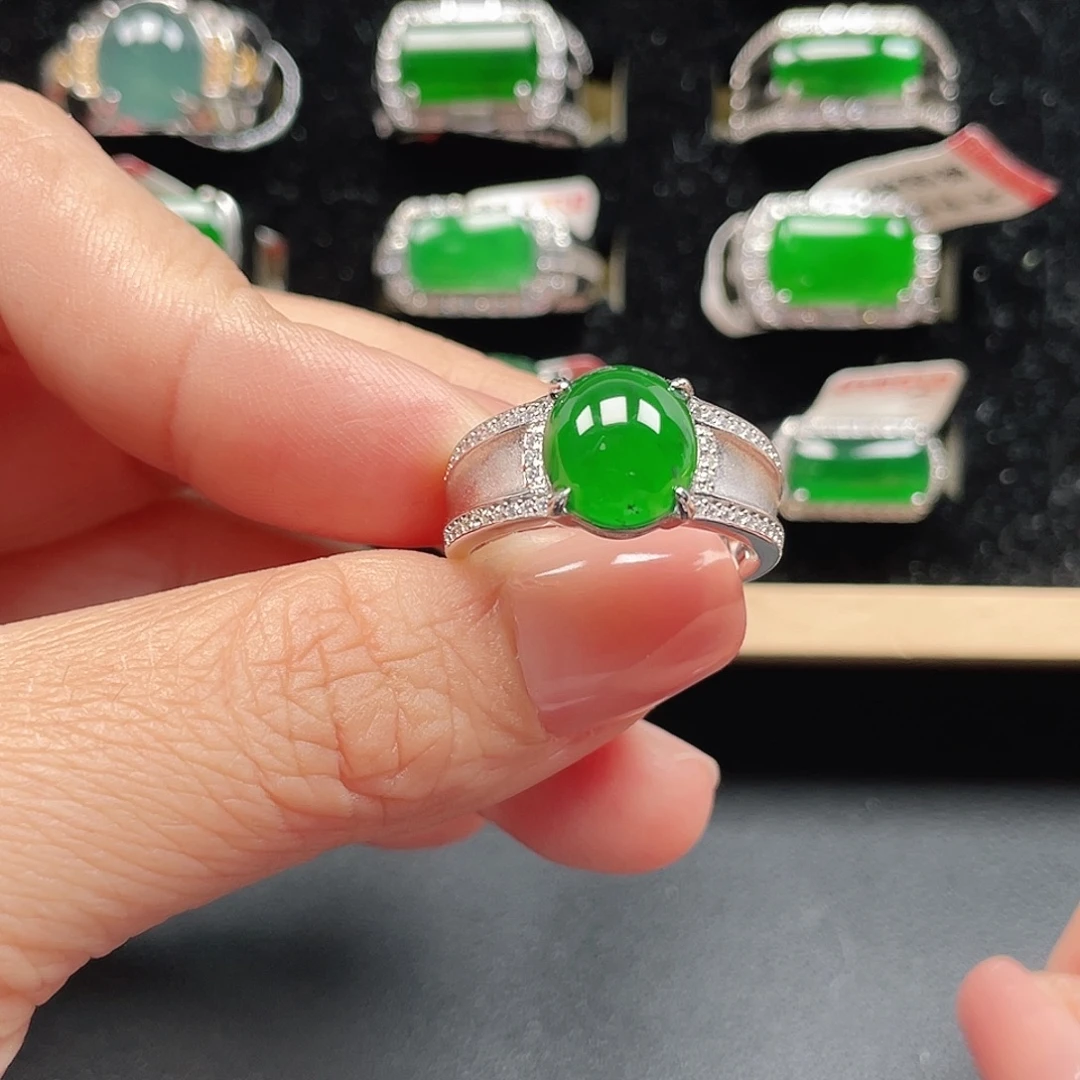 翡翠银S925镶嵌戒指编号4134没运费险