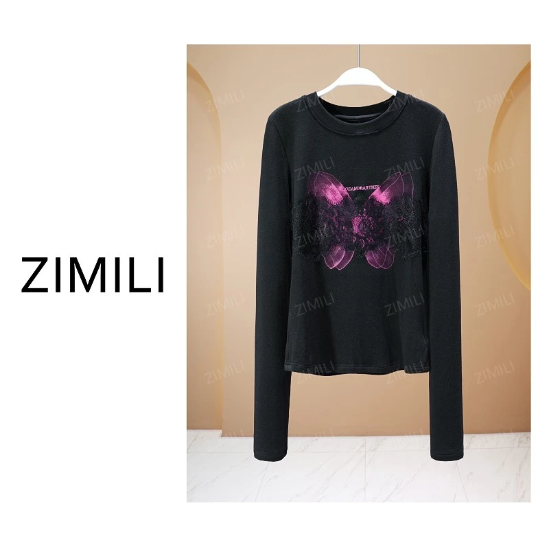 【亮哥女装】2025秋冬新品暗夜黑印花高弹显瘦打底上衣-26122-B5