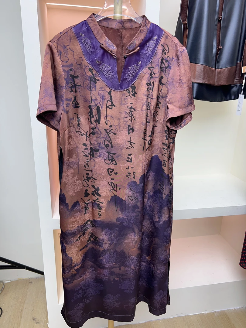 【女装连衣裙】2025年休闲系带长裙时尚短袖宽松连衣裙1076