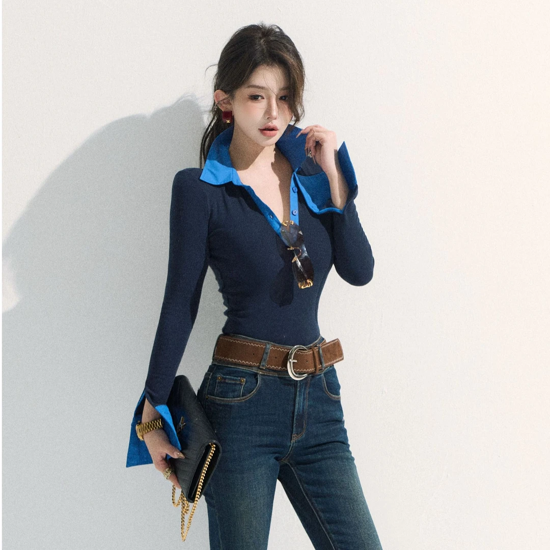 GUIDI GUDI【月揽花魂】轻奢感休闲复古风长袖/黄加蓝