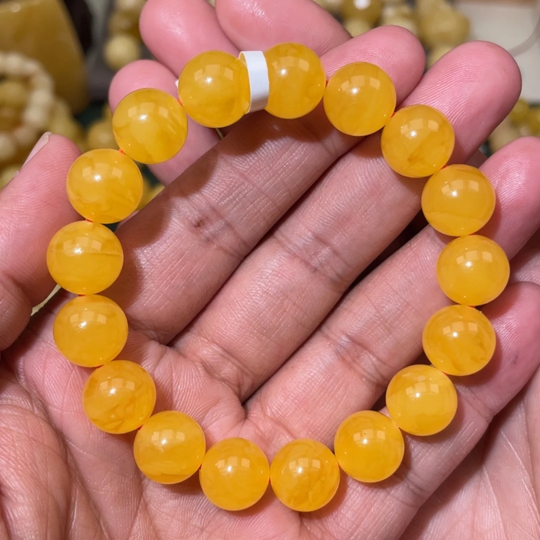 蜜蜡未镶嵌珠宝奇石12mm焦皮同料圆珠手串17.18
