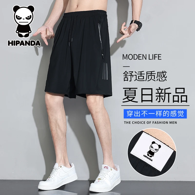 HiPanda你好熊猫冰丝薄款短裤男士夏季款直筒宽松速干五分男裤子