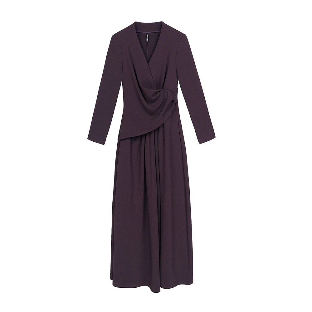 歌雨竹L5357冬款设计师款遮肉V领长袖长款套头连衣裙围巾两件套