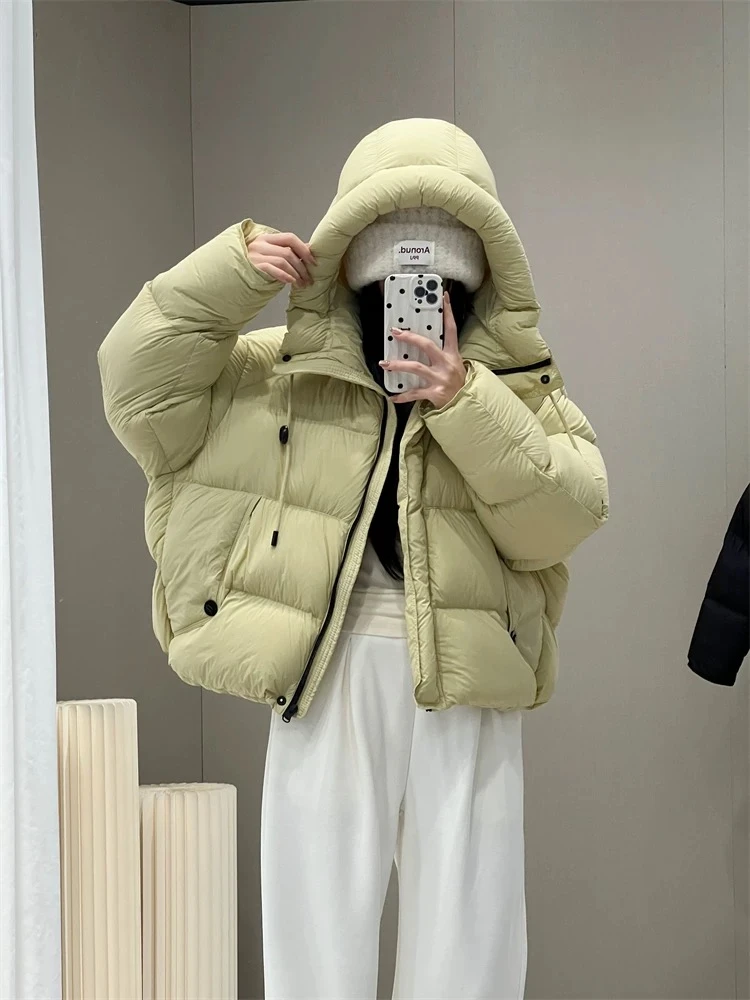 25新款女短款连帽独特设计时尚小个子加厚白鸭绒羽绒服外套
