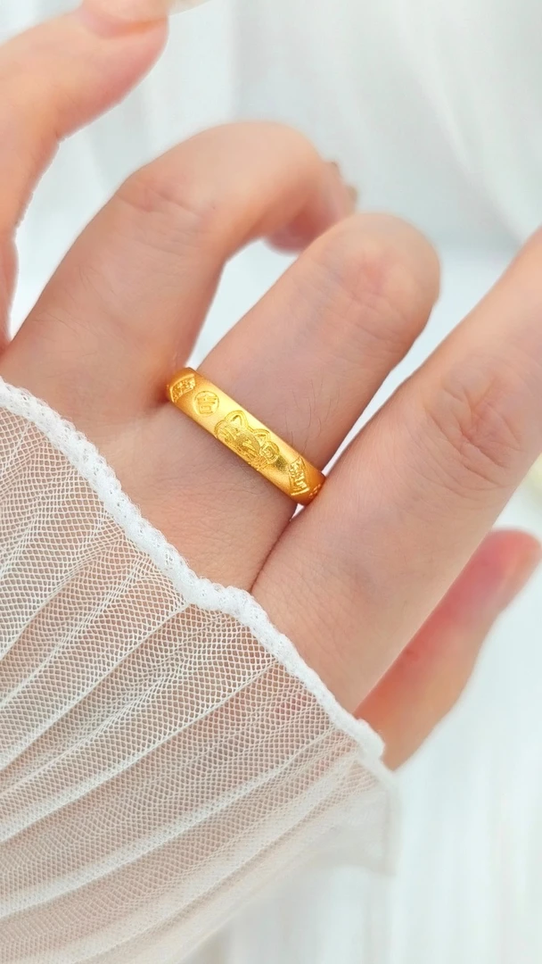 足银戒指 吉言指环可调节首饰情侣磨砂对戒金戒女活口时尚百搭