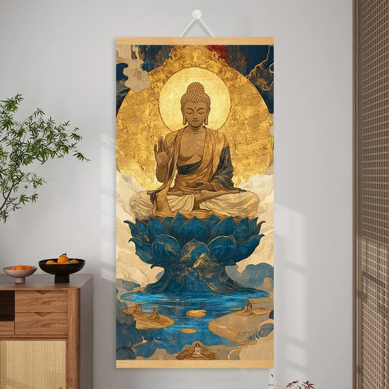 八大守护佛实木立体唐卡挂画竖版高级客厅玄关装饰挂画