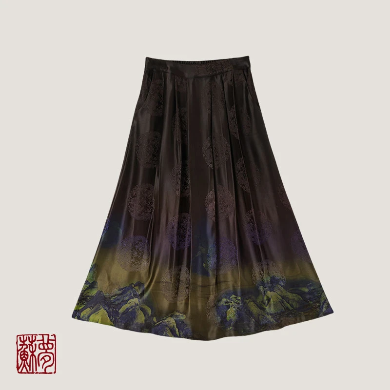 蘇夢【千里江山】香云纱团龙提花半裙中式百搭实穿半身裙0107326