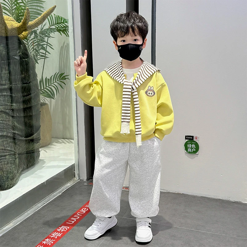男童春秋装套装2025新款痞帅披肩卫衣两件套儿童秋季卡通男孩衣服