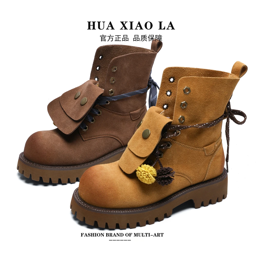 婲小拉||中古三穿马丁靴25年新款复古擦色时尚休闲短靴