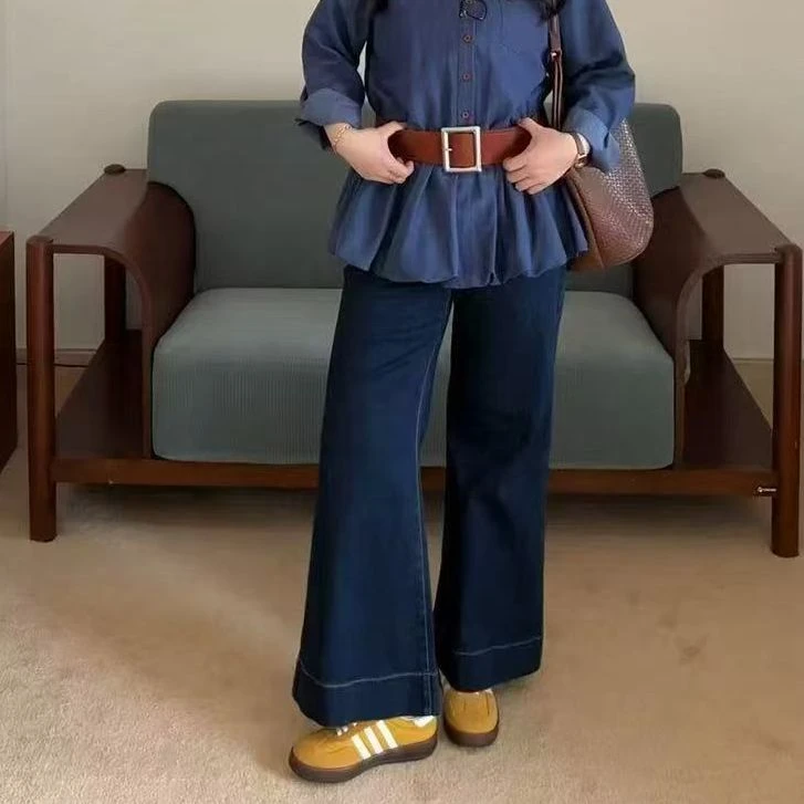 小也推荐秋季牛仔高腰直筒阔腿裤68219