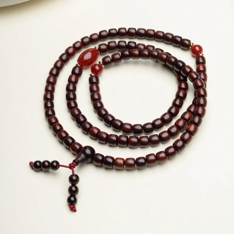 小叶紫檀多圈手串4*5mm玛瑙多圈手串弹力绳